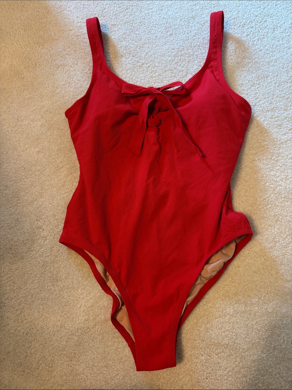 Red One-Piece Lace-Up Swimsuit
